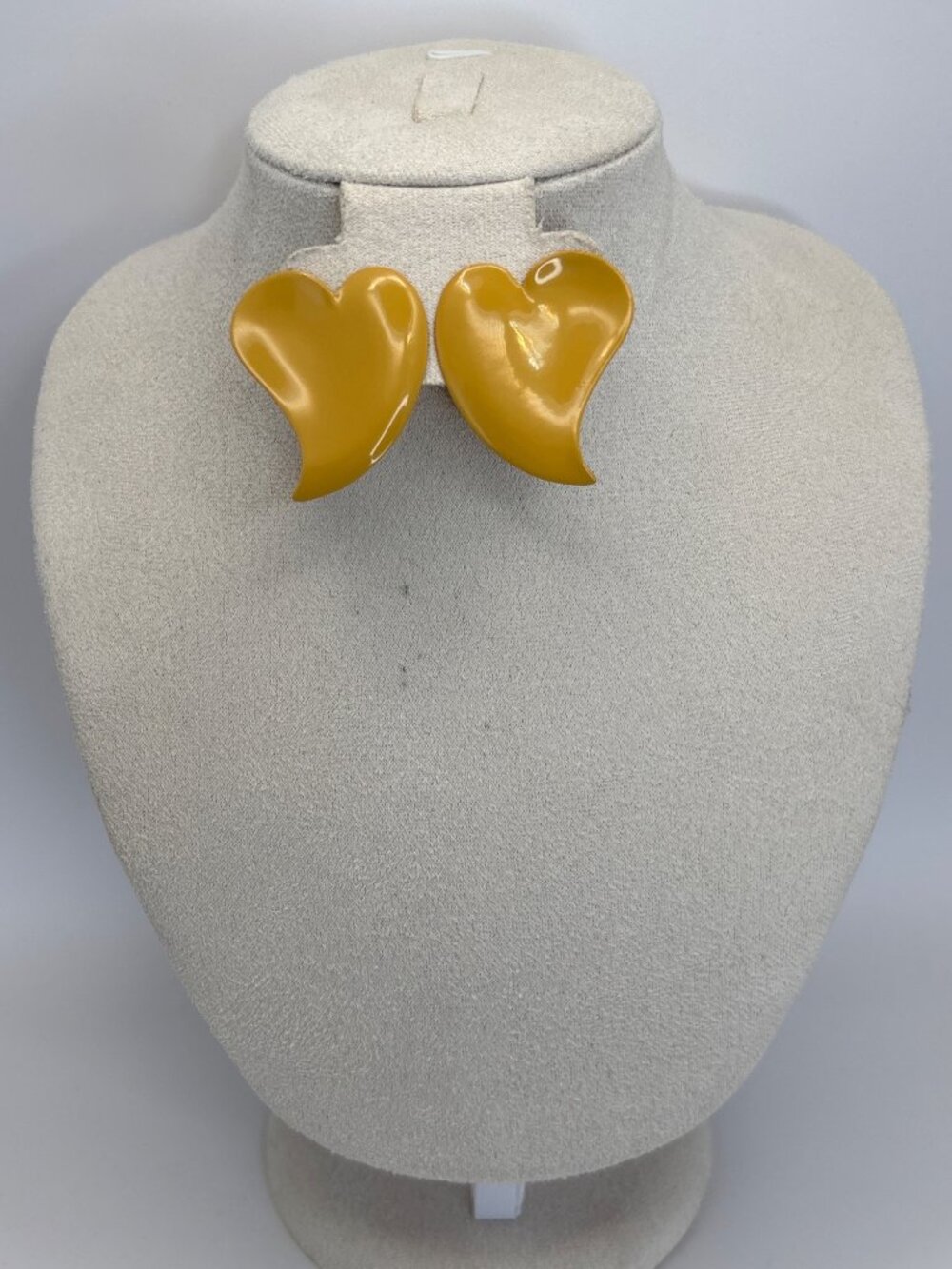 Vintage Retro Glossy Enamel Curved Heart Pierced Yellow Earrings